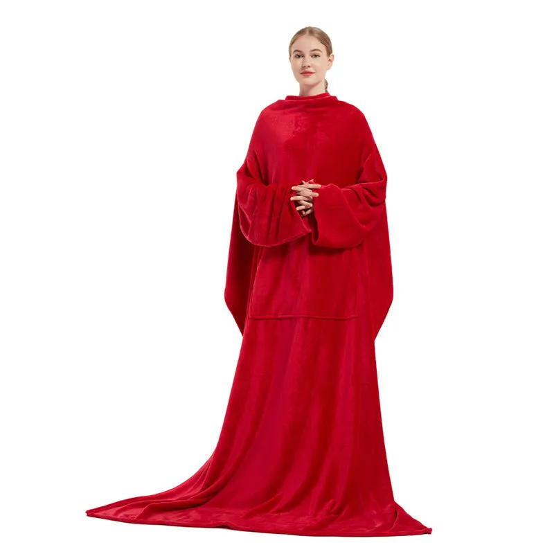 Plus Size Multifunctional Home Casual Flannel Blanket with Sleeves