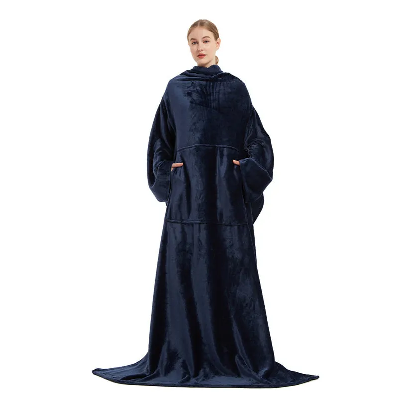 Plus Size Multifunctional Home Casual Flannel Blanket with Sleeves