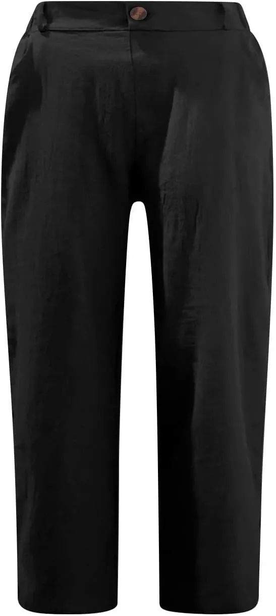 Ruziyoog Womens Capri Pants Casual 2025 Summer Drawstring Elastic Waist Cotton Linen Pant Cropped Comfy Baggy Trousers