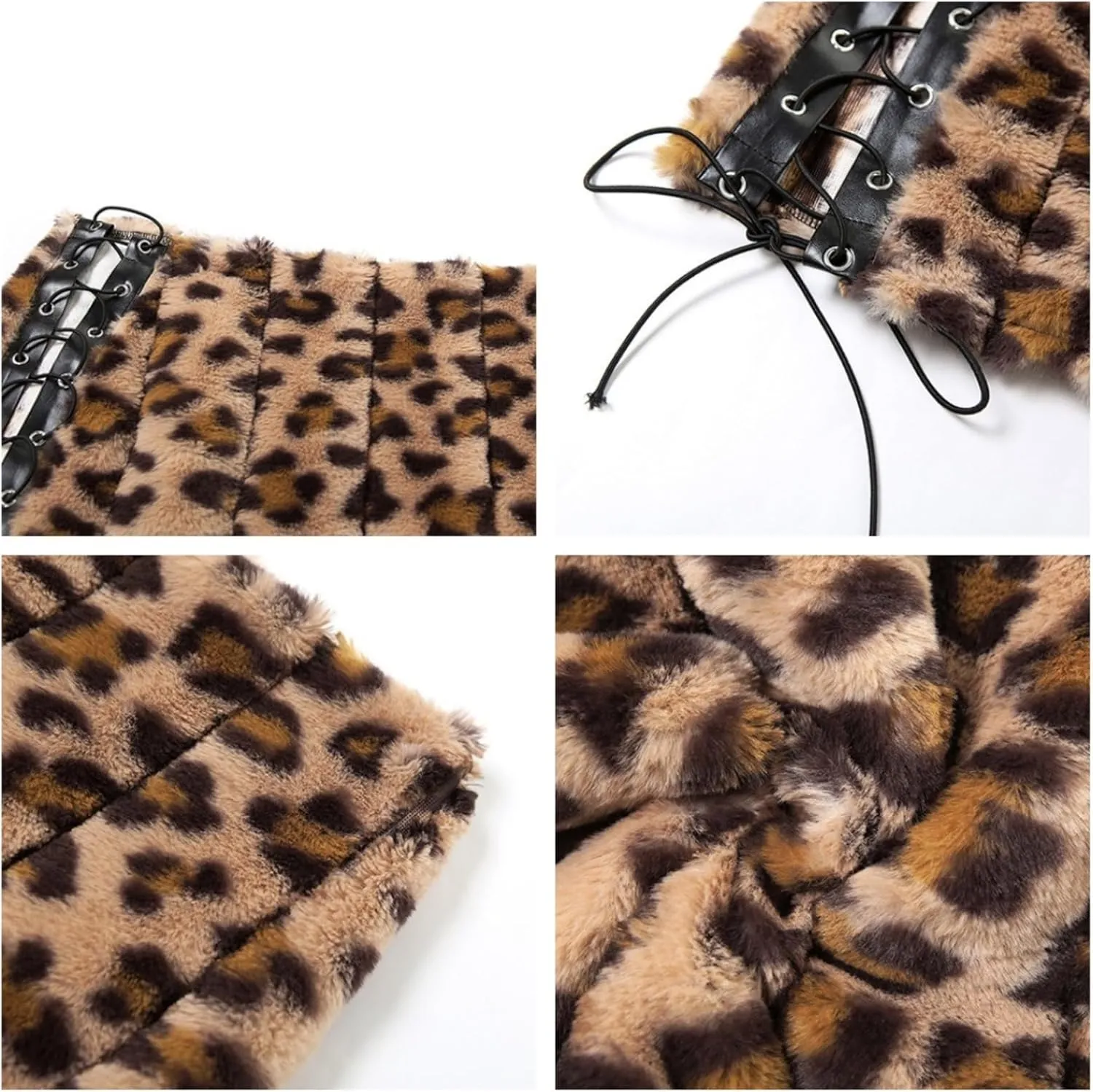 Sexy Leopard Print Fluff Tie-wrap Skirts Allover Print Skirt Knot Side High Waist Mini Skirt Fall Outfits for Women