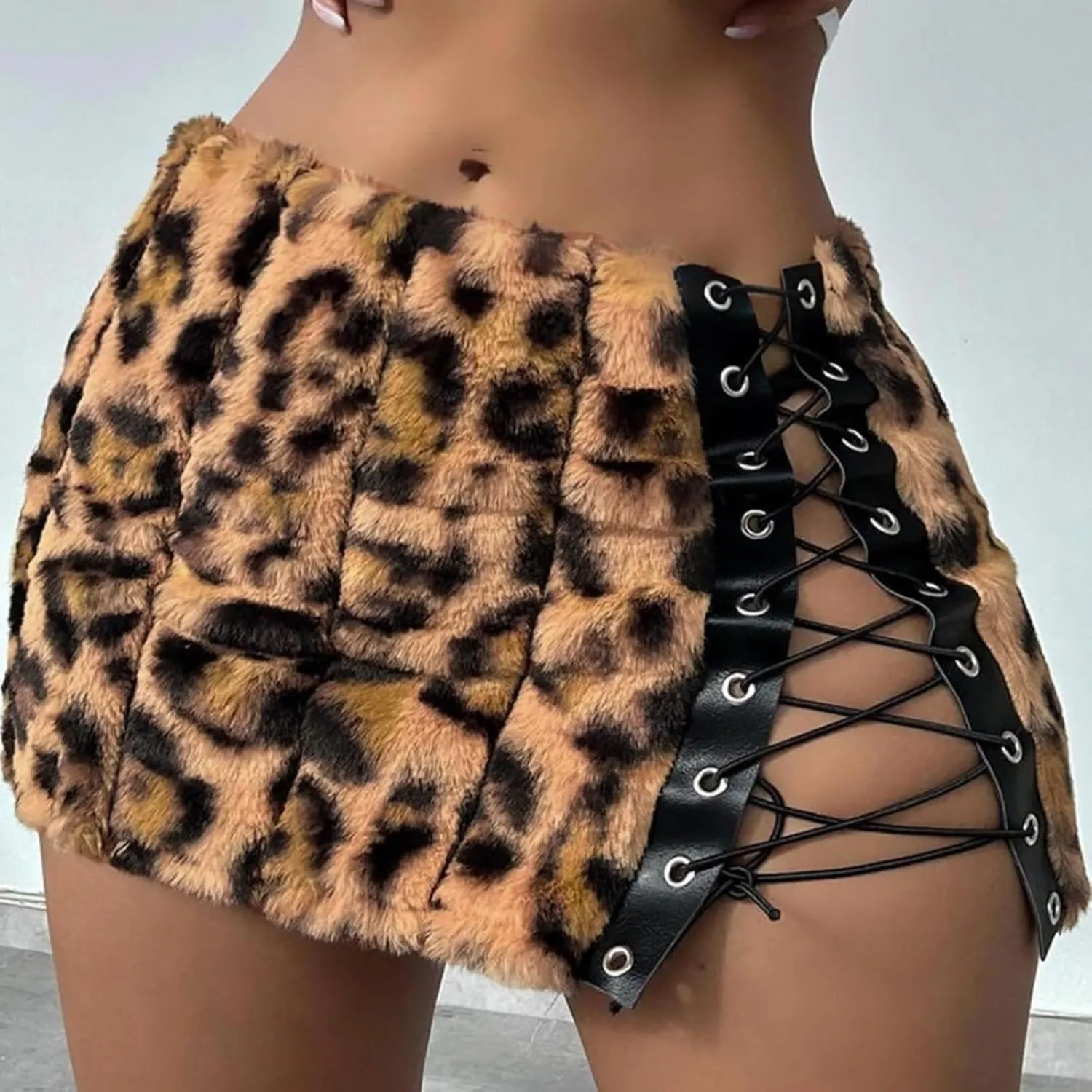 Sexy Leopard Print Fluff Tie-wrap Skirts Allover Print Skirt Knot Side High Waist Mini Skirt Fall Outfits for Women
