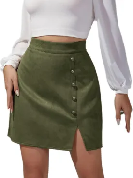 Sheface Women's Faux Suede Irregular Hem Skirt Solid High Waist Zipper A-Line Mini Bodycon Skirt