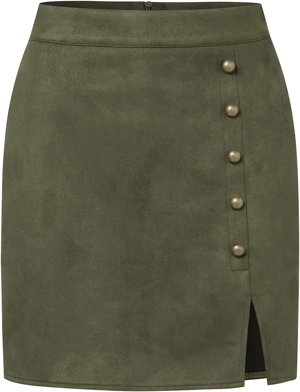 Sheface Women's Faux Suede Irregular Hem Skirt Solid High Waist Zipper A-Line Mini Bodycon Skirt