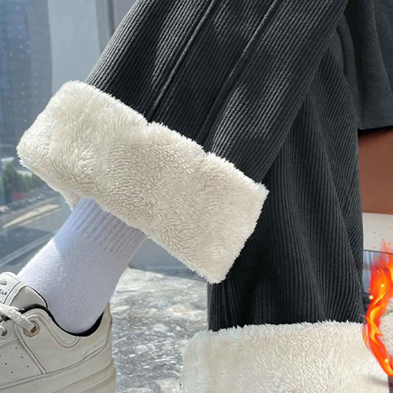 Sherpa Lined Sweatpants Women Drawstring Waistband Winter Warm Wide Leg Athletic Jogger Fleece Pants with Pockets