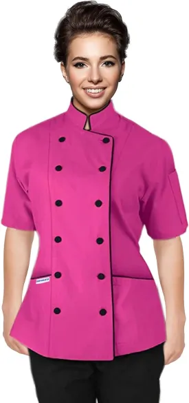 Short Sleeves Tailored Fit Chef Coat Jacket Uniform for Women for Food Service, Caterers, Bakers and Culinary Professional