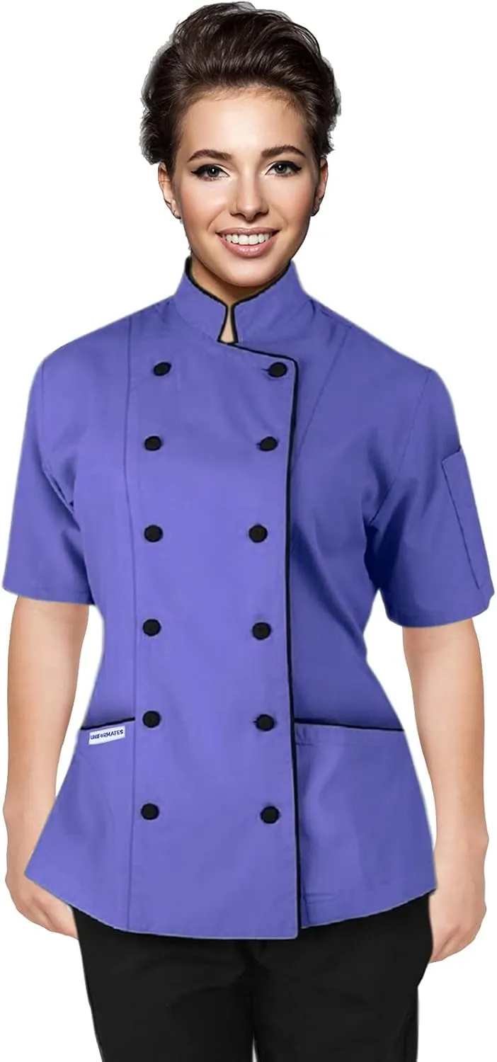 Short Sleeves Tailored Fit Chef Coat Jacket Uniform for Women for Food Service, Caterers, Bakers and Culinary Professional