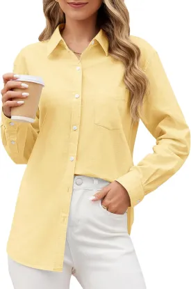 siliteelon Linen Shirts Button Down Shirts for Women Long Sleeve Summer Shirt Casual Beach Work Collared Cotton Linen Tops