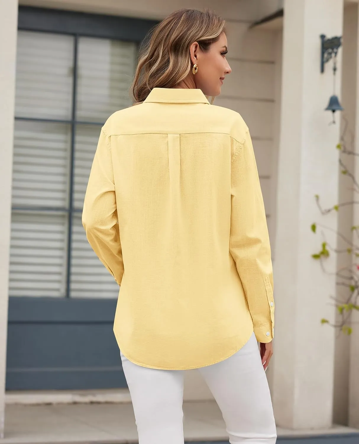 siliteelon Linen Shirts Button Down Shirts for Women Long Sleeve Summer Shirt Casual Beach Work Collared Cotton Linen Tops