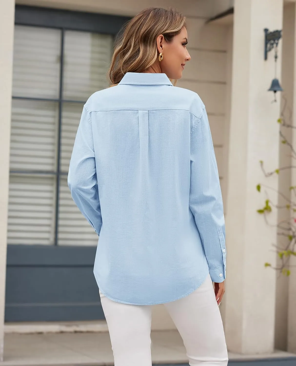 siliteelon Linen Shirts Button Down Shirts for Women Long Sleeve Summer Shirt Casual Beach Work Collared Cotton Linen Tops