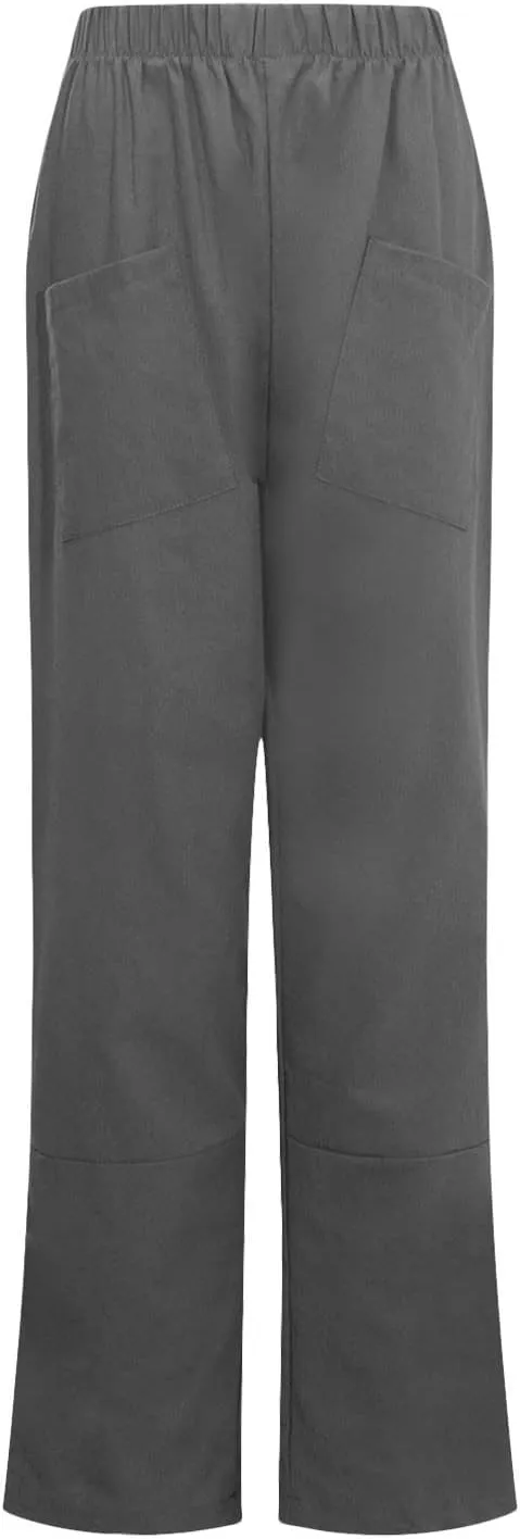 SMIDOW Womens Cotton Linen High Waist Pants Plus Size Casual Elastic Straight Leg Cropped Pant Trousers with Pockets