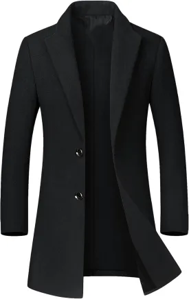 SOMTHRON Men's Winter Trench Coat Lapel Single Breasted Slim Fit Wool Blend Overcoat Jacket Mid-Long Pea Coat