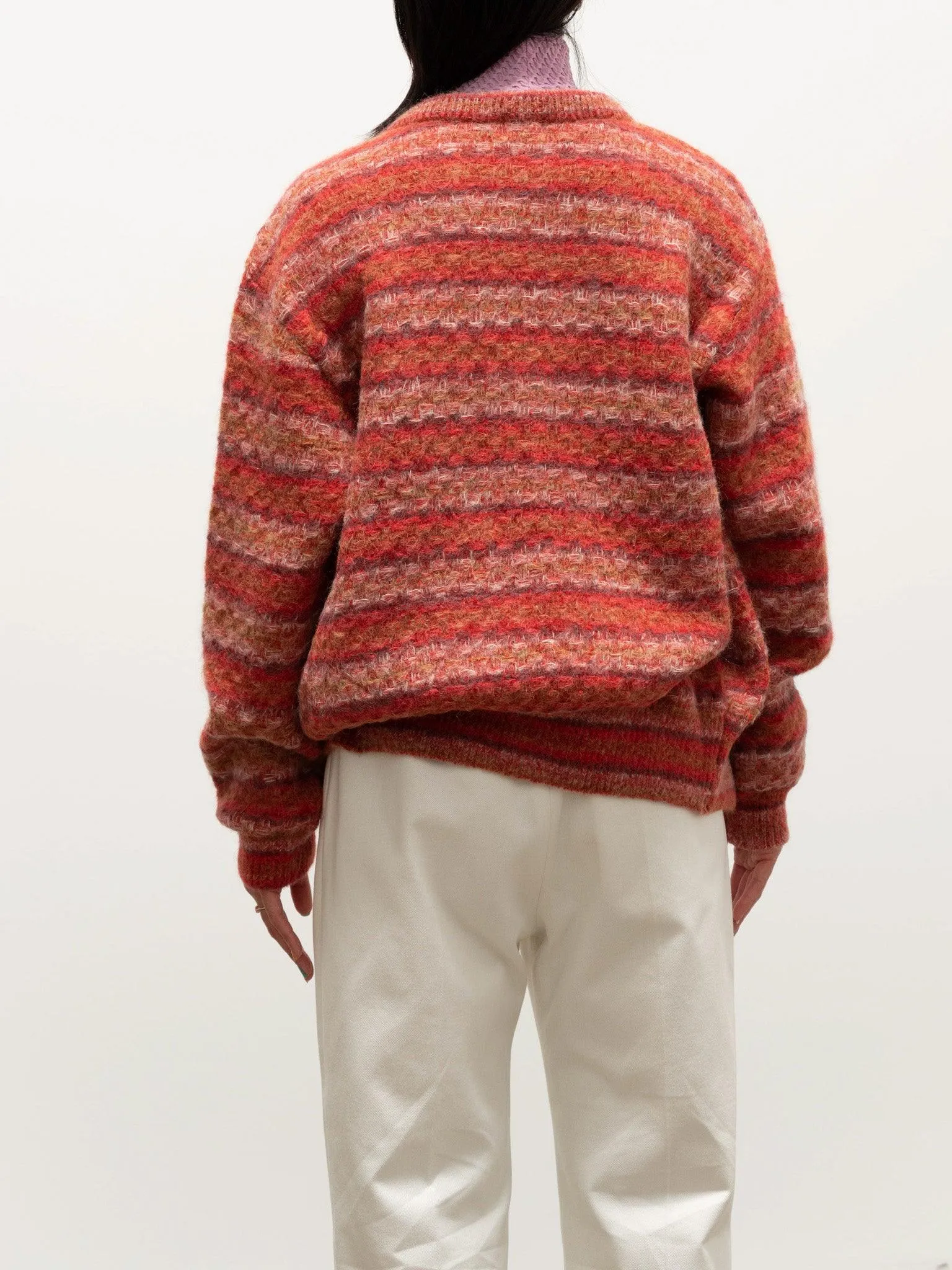 Space Dyed Basket Check Cardigan - Brick Red