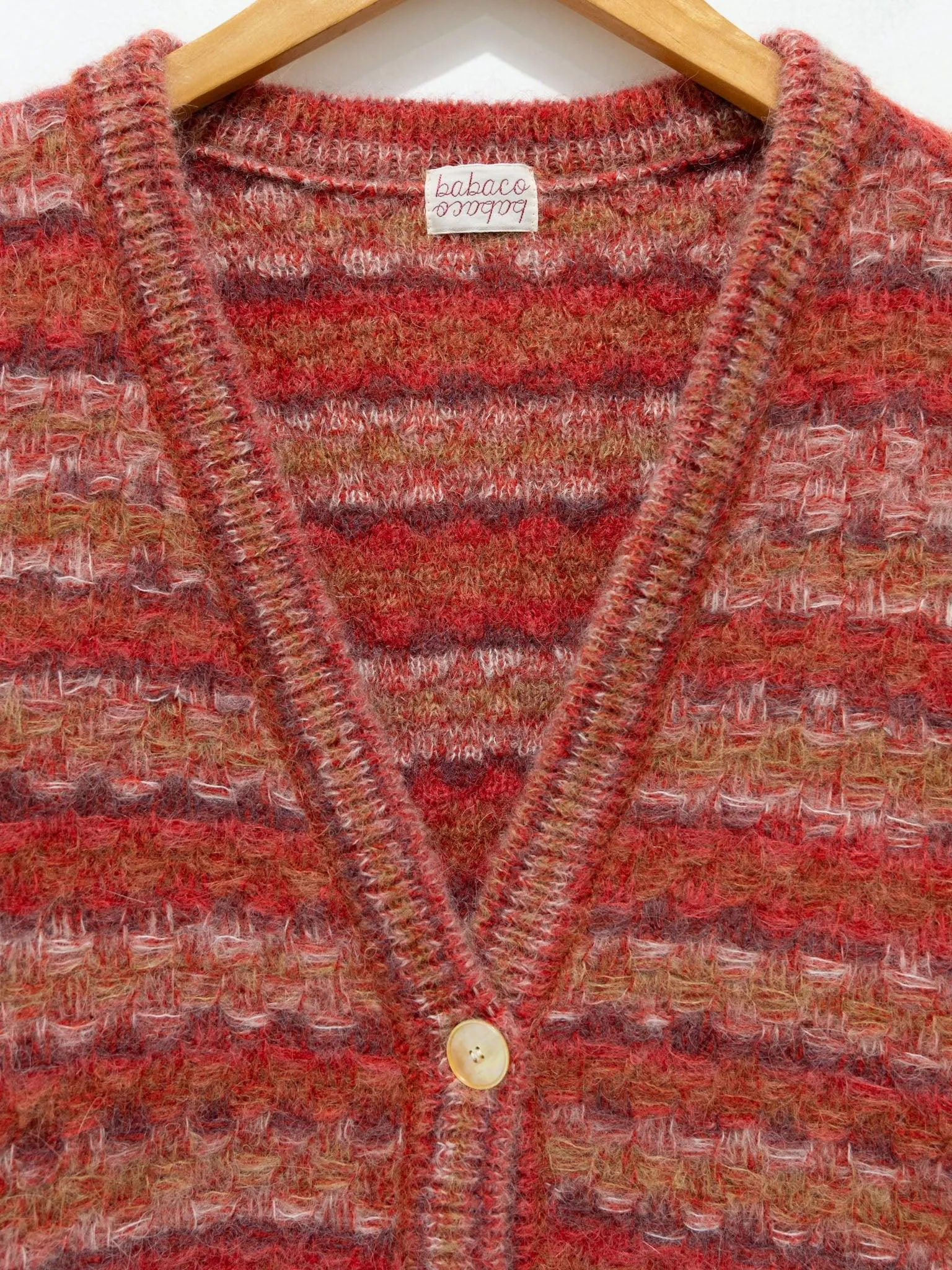 Space Dyed Basket Check Cardigan - Brick Red