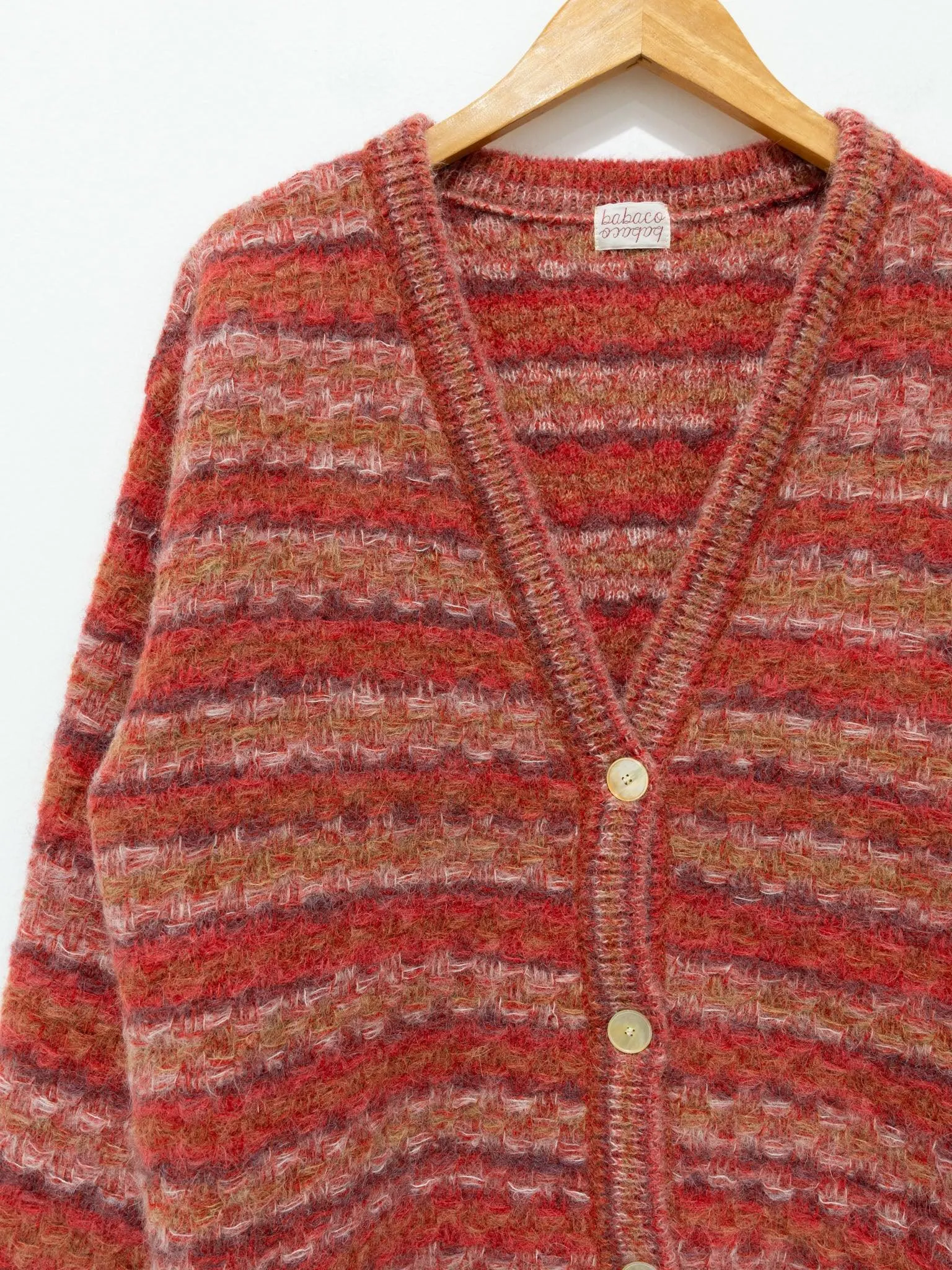 Space Dyed Basket Check Cardigan - Brick Red