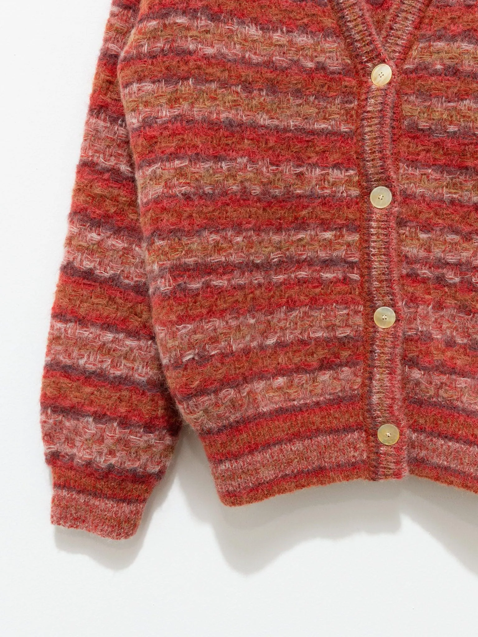 Space Dyed Basket Check Cardigan - Brick Red