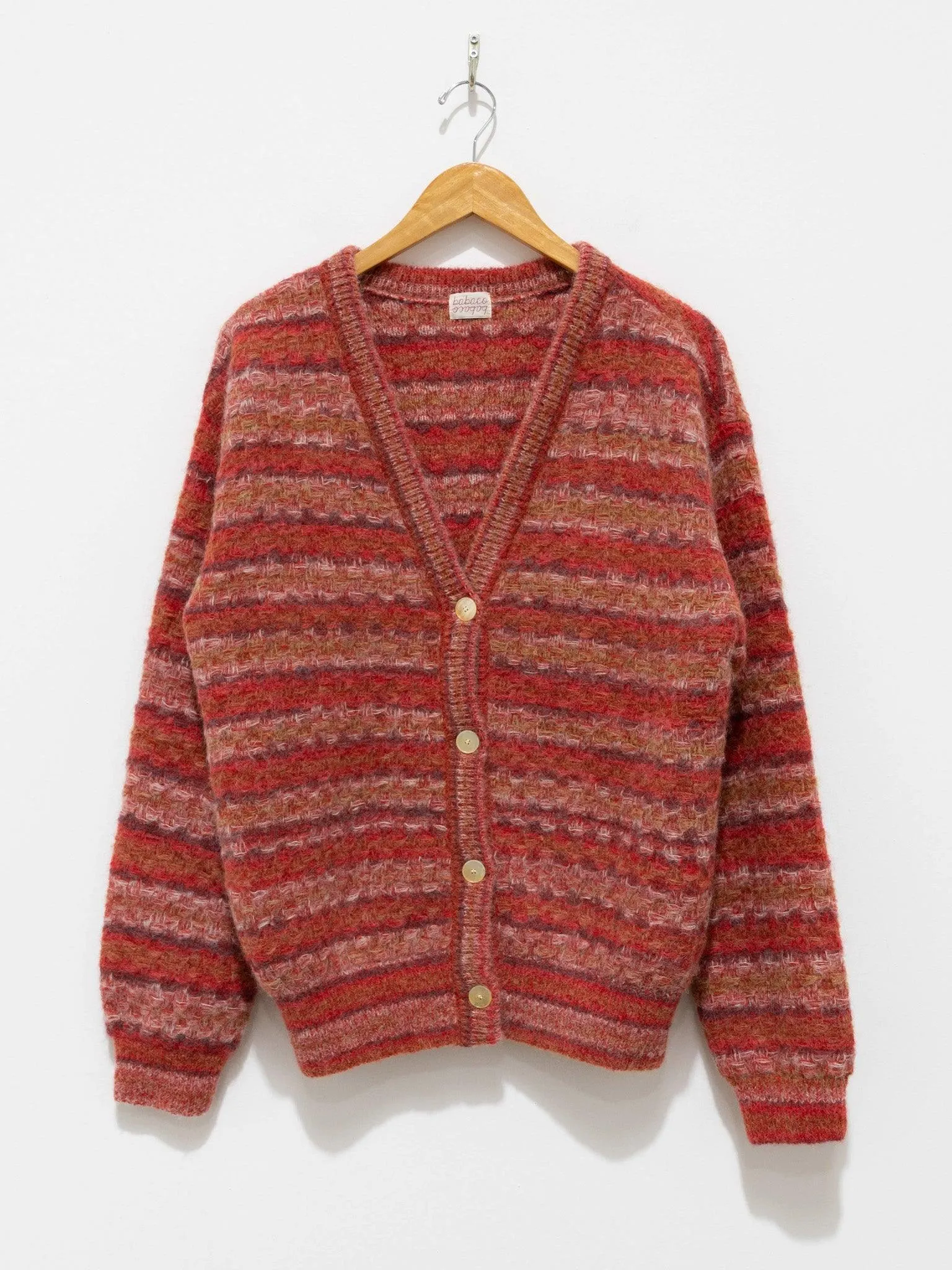 Space Dyed Basket Check Cardigan - Brick Red