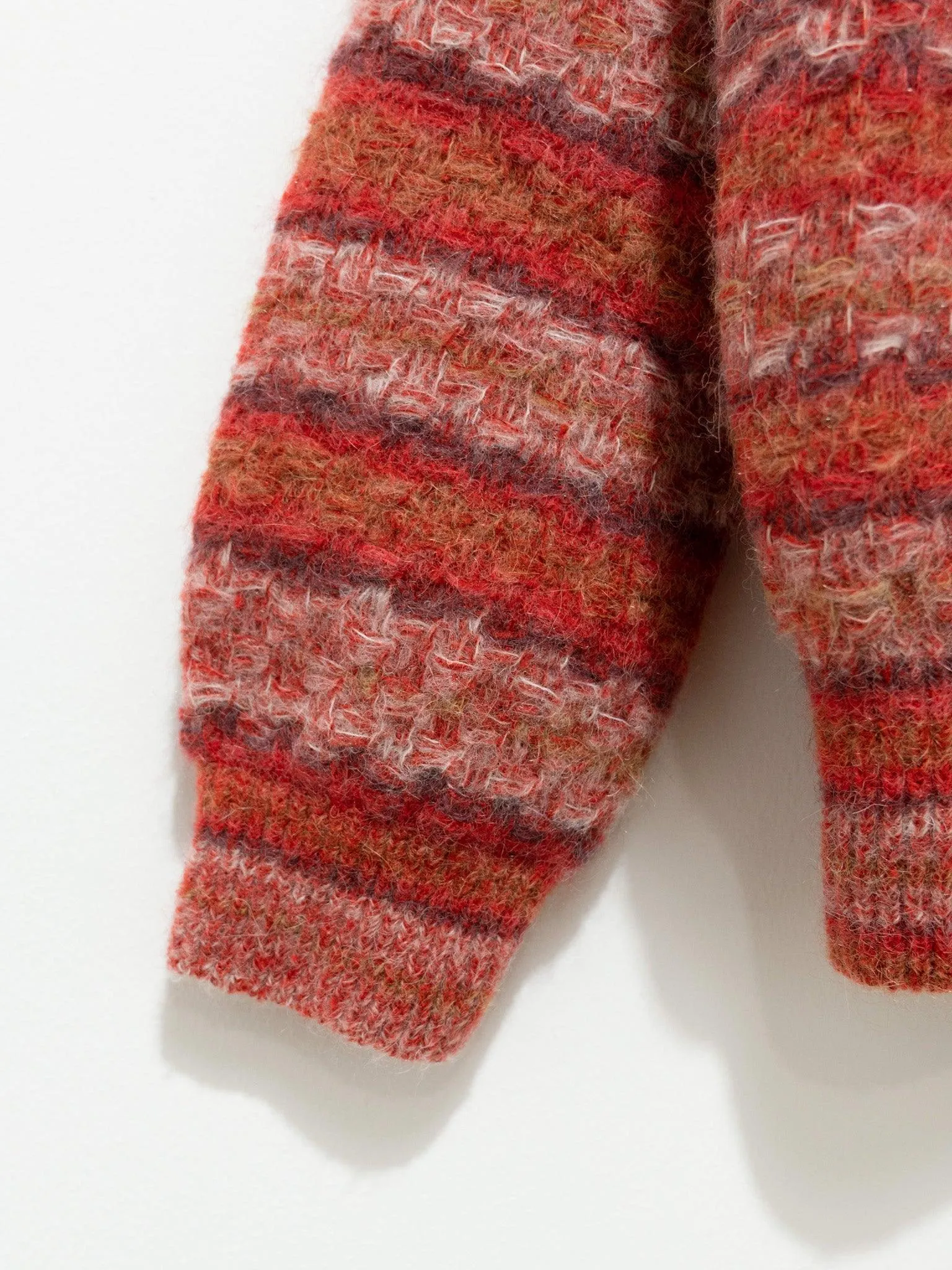 Space Dyed Basket Check Cardigan - Brick Red
