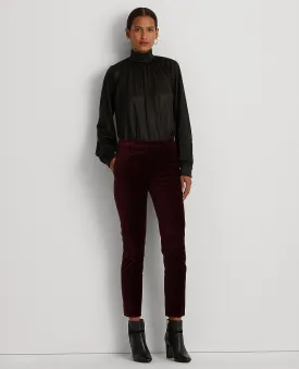 Stretch Velvet Slim Pant In Dark Red
