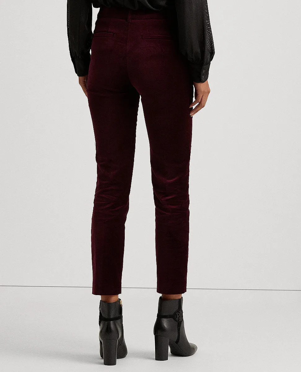 Stretch Velvet Slim Pant In Dark Red