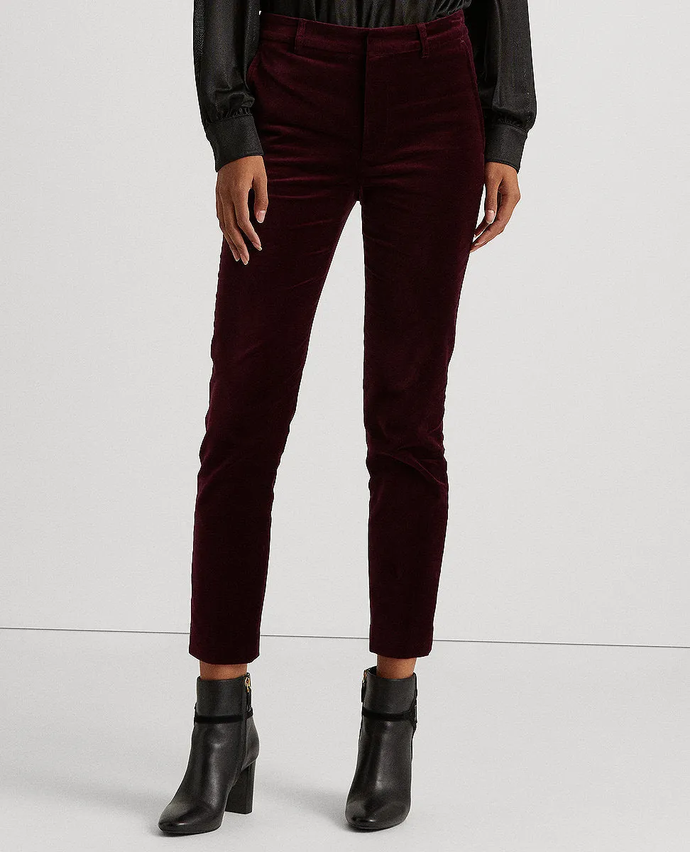 Stretch Velvet Slim Pant In Dark Red