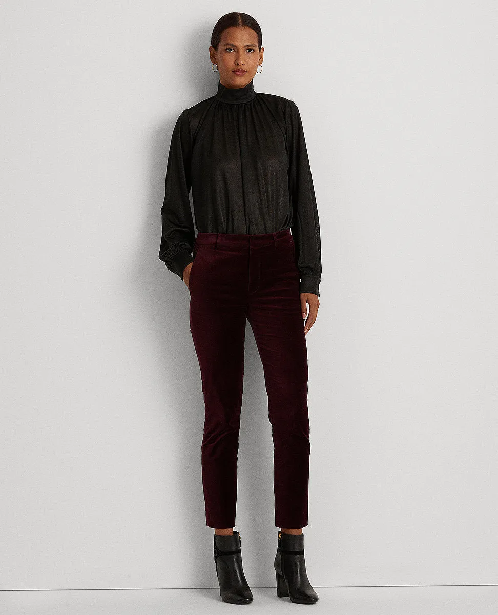 Stretch Velvet Slim Pant In Dark Red