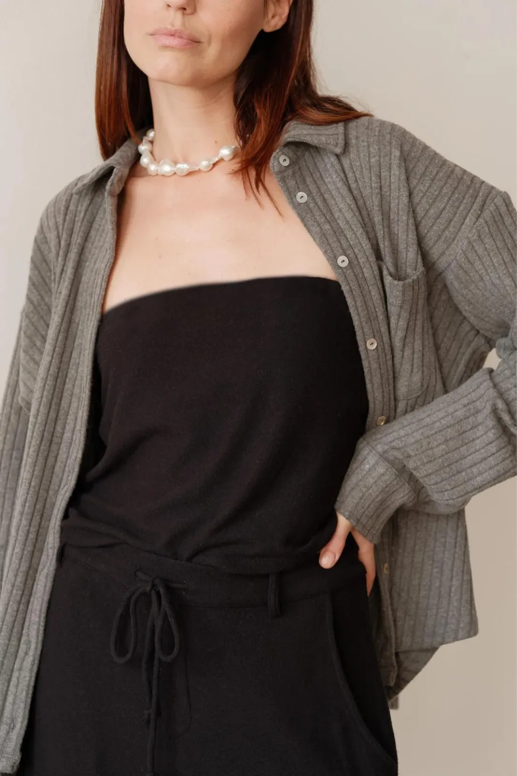 Sweater Rib Button Down , Charcoal