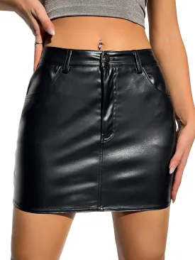 SweatyRocks Women's PU Leather High Waisted Button Skirt Bodycon Mini Pencil Party Skirts with Pocket