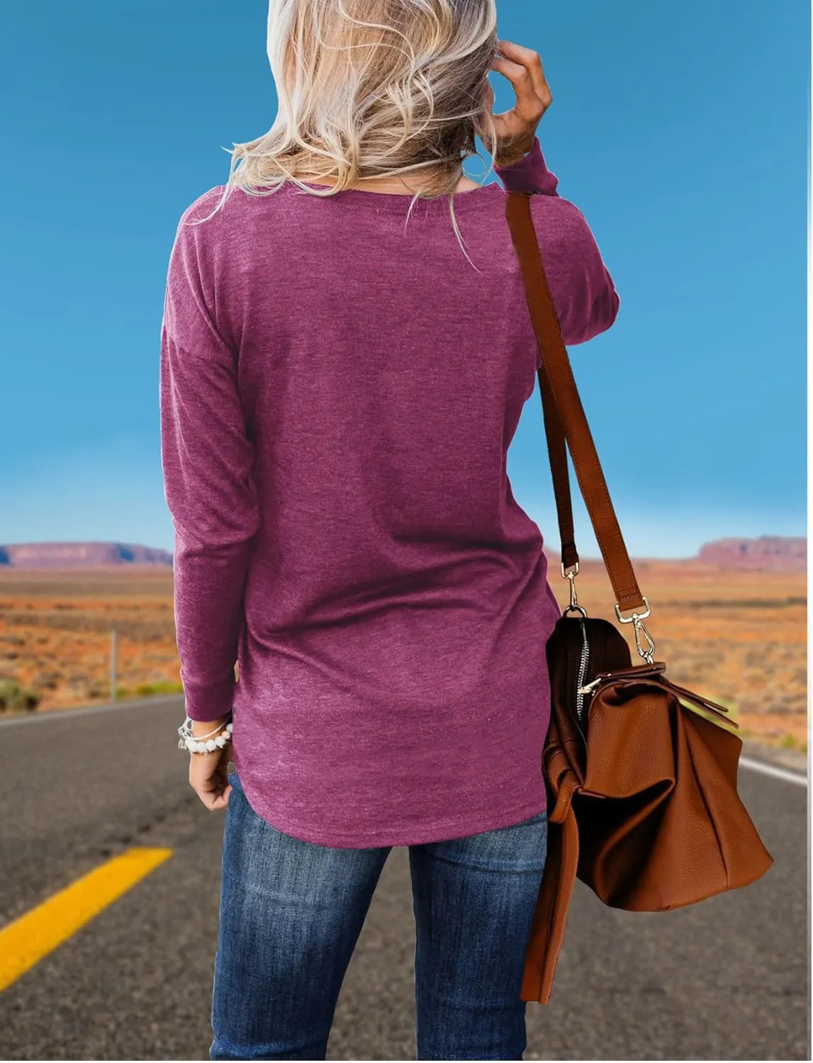 Topstype Womens Henley Tops Long Sleeve Shirts Thermal Pullover Casual Loose Fit Henley Neck Tunics