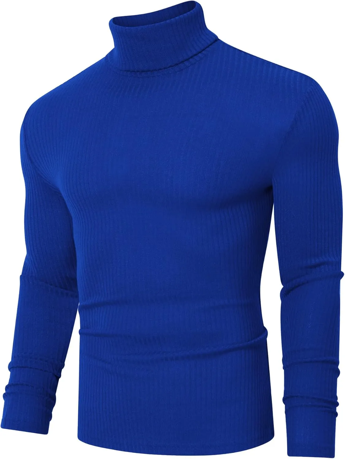 TURETRENDY Men's Stretch Muscle Tshirts Turtleneck Long Sleeve Knit Tees Casual Slim Fit Basic Shirt Tops
