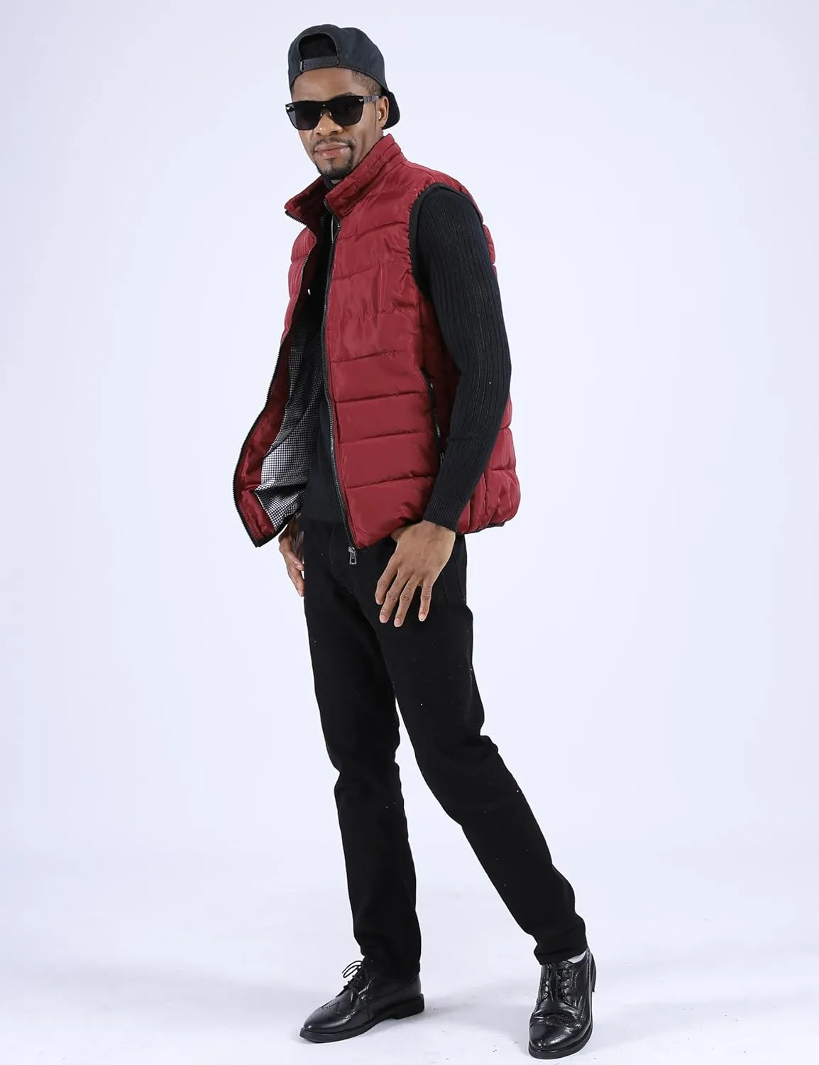 UANEO Men's Thicken Classic Sleeveless Stand Collar Solid Color Side Pockets Quilted Puffer Vest Outwear
