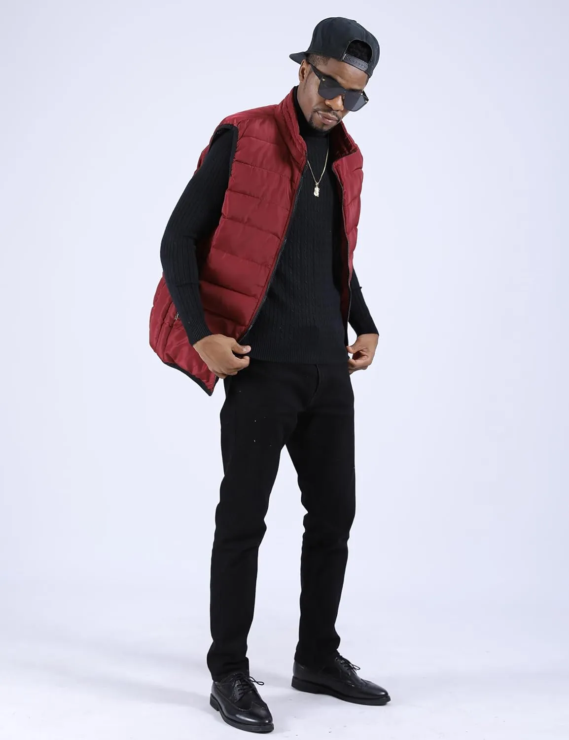 UANEO Men's Thicken Classic Sleeveless Stand Collar Solid Color Side Pockets Quilted Puffer Vest Outwear