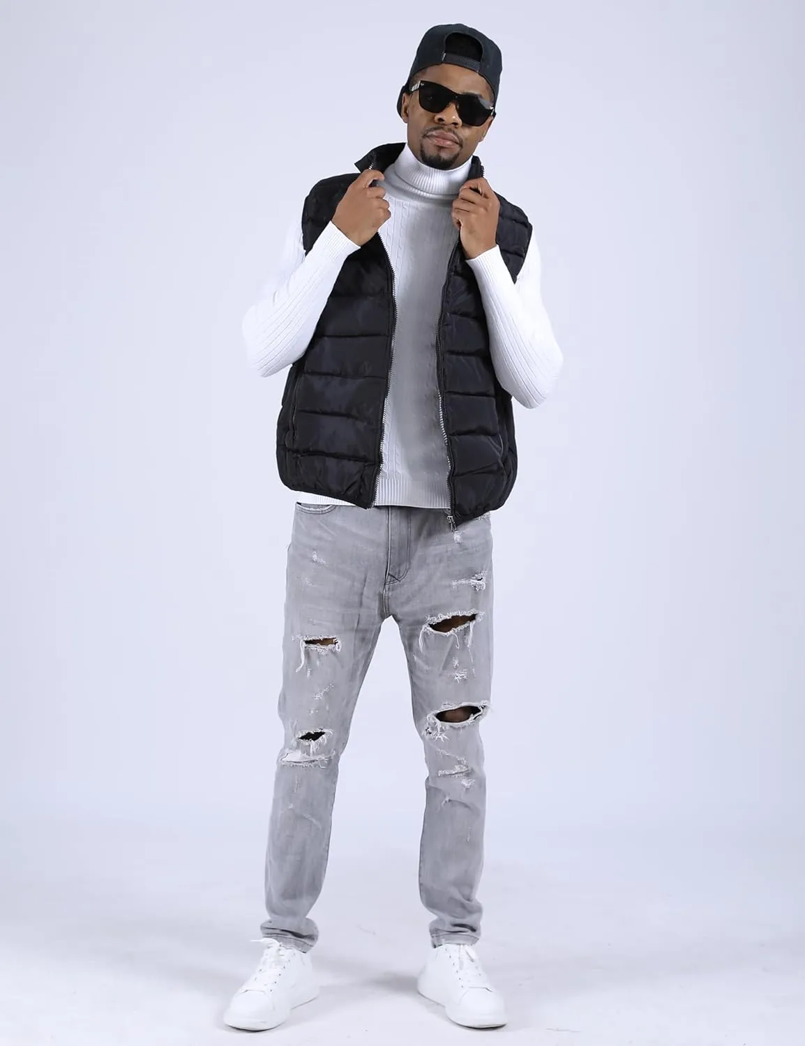 UANEO Men's Thicken Classic Sleeveless Stand Collar Solid Color Side Pockets Quilted Puffer Vest Outwear