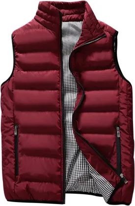 UANEO Men's Thicken Classic Sleeveless Stand Collar Solid Color Side Pockets Quilted Puffer Vest Outwear