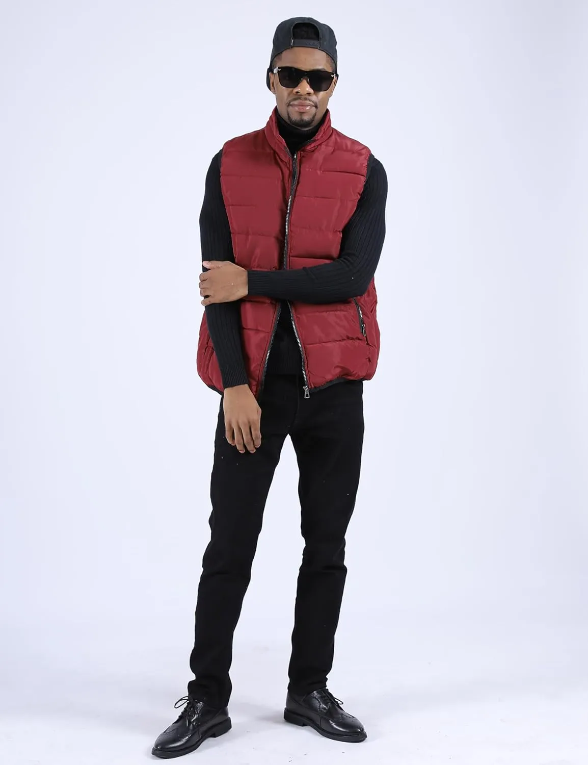 UANEO Men's Thicken Classic Sleeveless Stand Collar Solid Color Side Pockets Quilted Puffer Vest Outwear