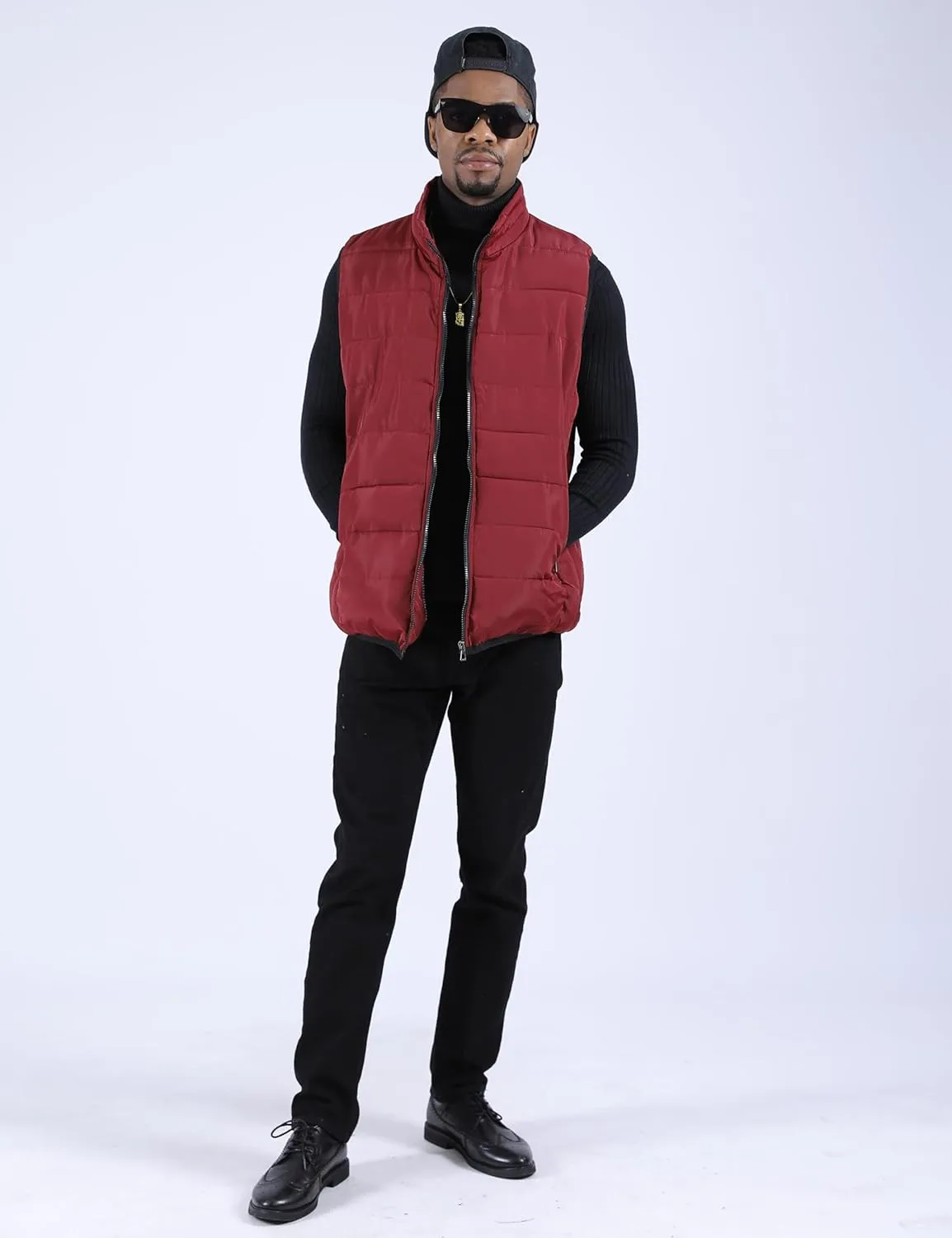 UANEO Men's Thicken Classic Sleeveless Stand Collar Solid Color Side Pockets Quilted Puffer Vest Outwear
