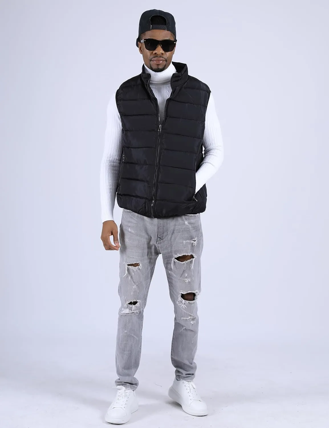 UANEO Men's Thicken Classic Sleeveless Stand Collar Solid Color Side Pockets Quilted Puffer Vest Outwear