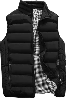 UANEO Men's Thicken Classic Sleeveless Stand Collar Solid Color Side Pockets Quilted Puffer Vest Outwear