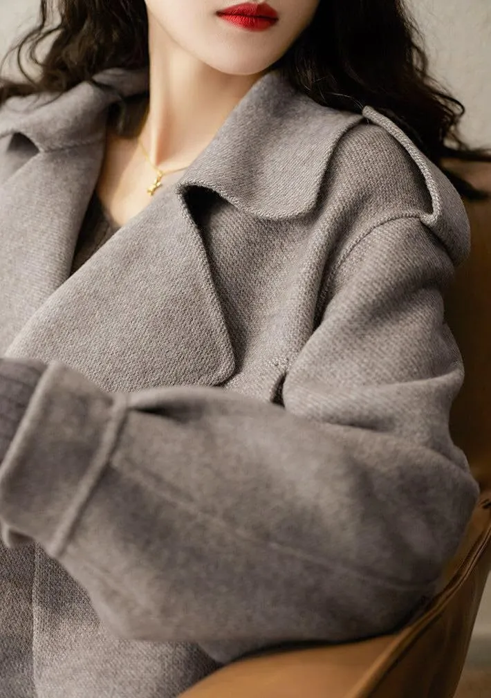 utcoco Women Cropped Wool Coats Notched Lapel Pea Coat Open Front Trench Overcoat Jackets with Pockets
