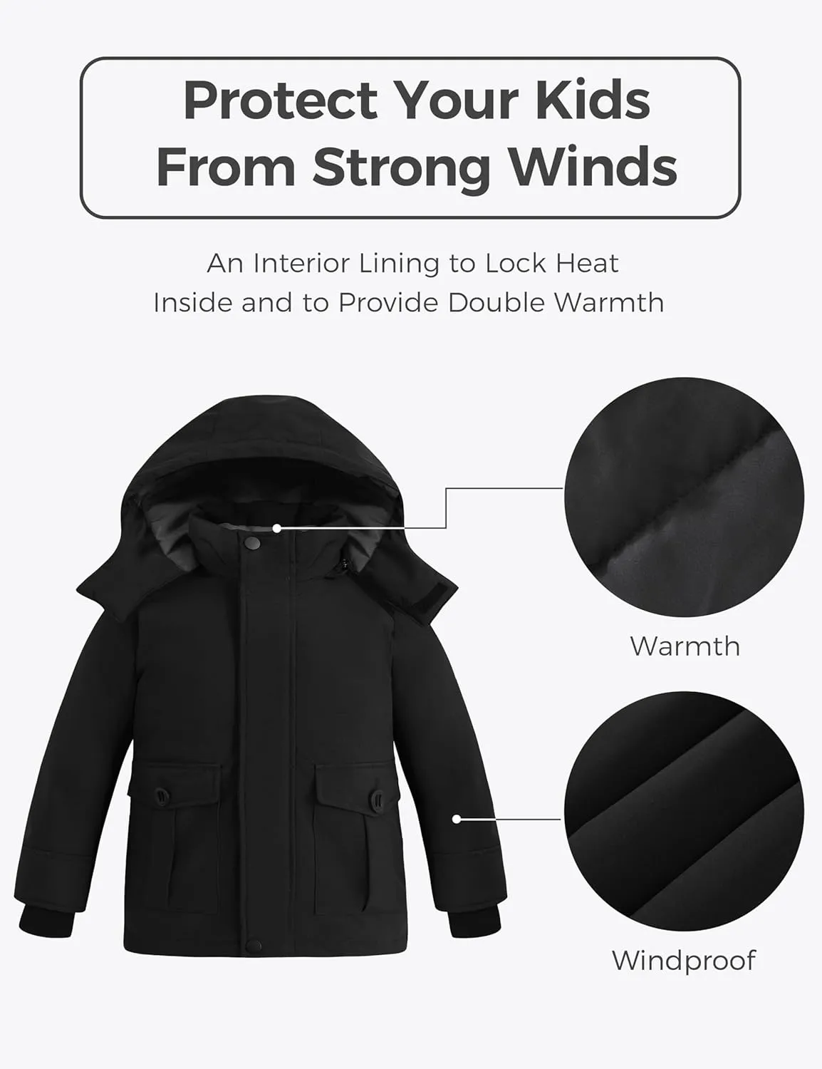 wantdo Boy's Winter Coat Warm Puffer Jacket Waterproof Snow Coat Hooded