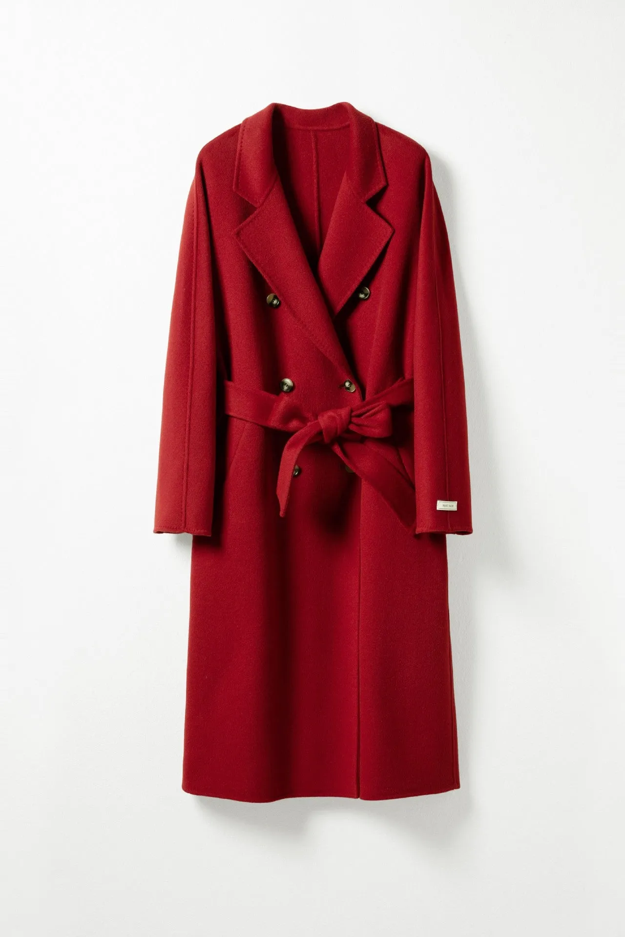 Women's loose double-breasted lace-up wool coat