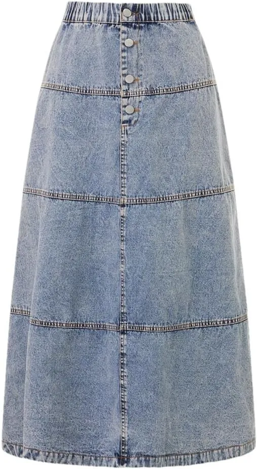 Womens Summer High Waisted Distressed Denim with Frayed Hem and Button Closure Mini Skirt