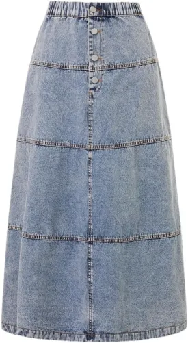 Womens Summer High Waisted Distressed Denim with Frayed Hem and Button Closure Mini Skirt