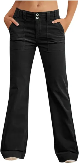 Xiaojmake Women Casual Twill Chino Pant Flare Slim Fit Boot Cut Stretch Dress Pant Bootcut Cotton Pull On Pants with Pockets