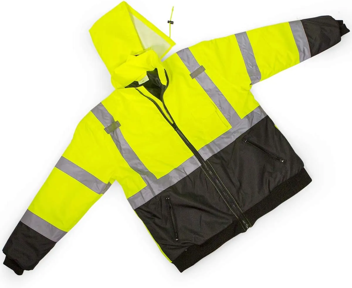 XtremepowerUS High Visibility Reflective Winter Bomber Jacket, Black Bottom, ANSI Compliant, XL Size Safety Neon Jacket Reflective X-Large