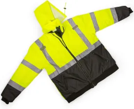XtremepowerUS High Visibility Reflective Winter Bomber Jacket, Black Bottom, ANSI Compliant, XL Size Safety Neon Jacket Reflective X-Large