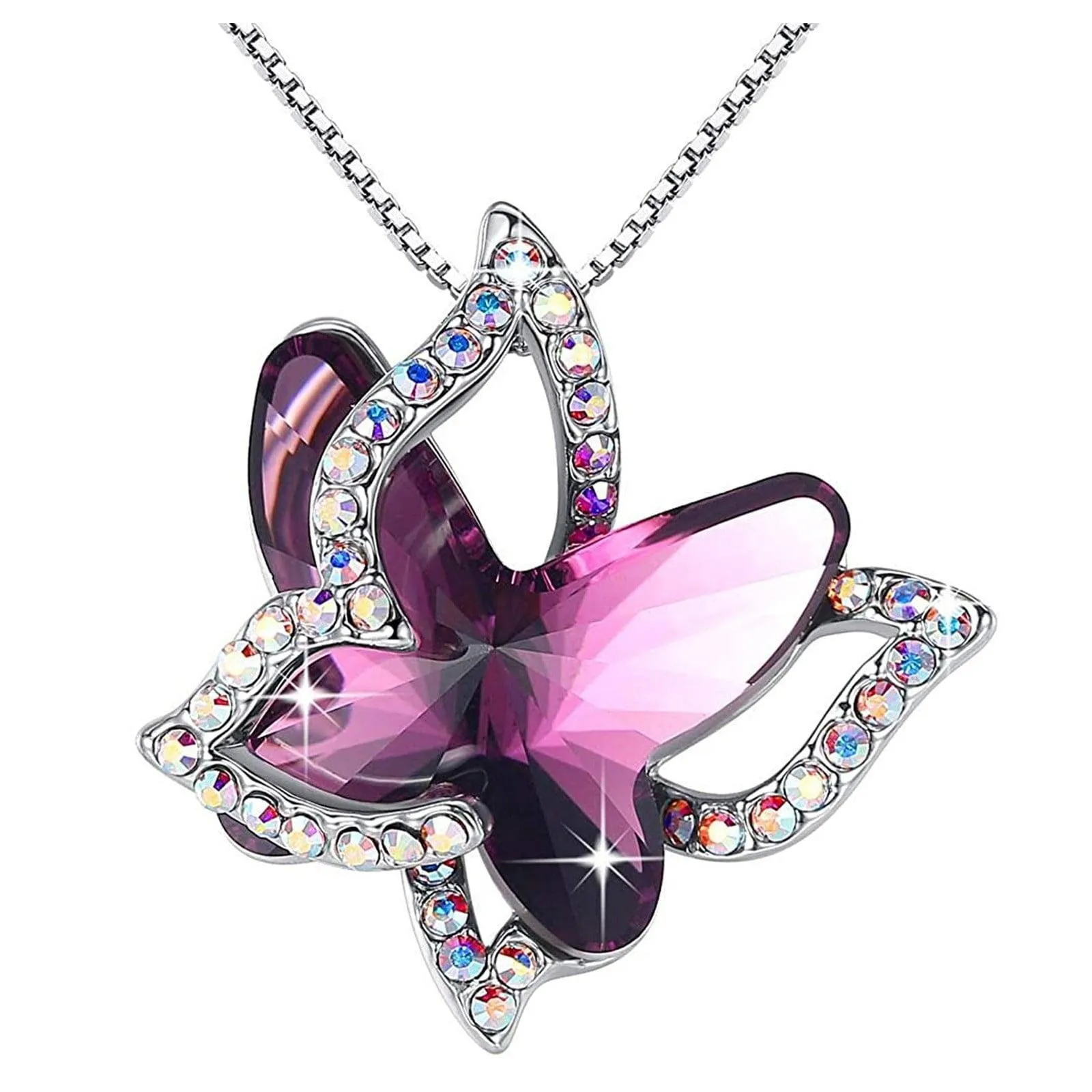 Xuemjiao Necklaces for Women Butterfly Crystal Necklace with Premium Birthstone Crystal Jewelry Gifts for Women Necklace (L,One Size)