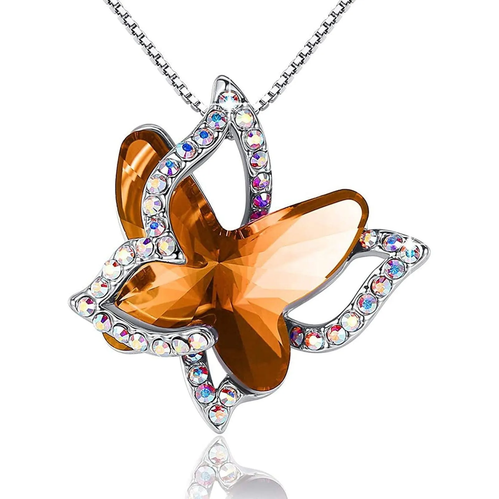 Xuemjiao Necklaces for Women Butterfly Crystal Necklace with Premium Birthstone Crystal Jewelry Gifts for Women Necklace (L,One Size)