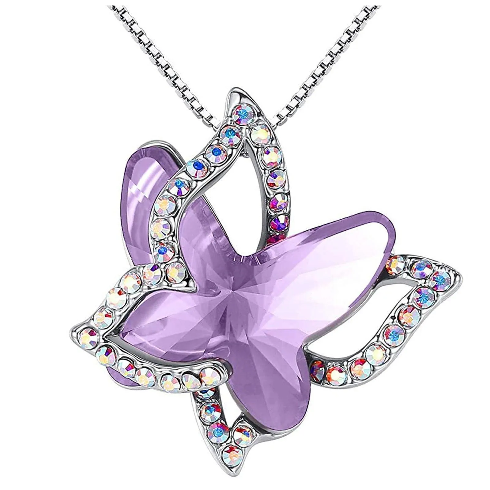 Xuemjiao Necklaces for Women Butterfly Crystal Necklace with Premium Birthstone Crystal Jewelry Gifts for Women Necklace (L,One Size)