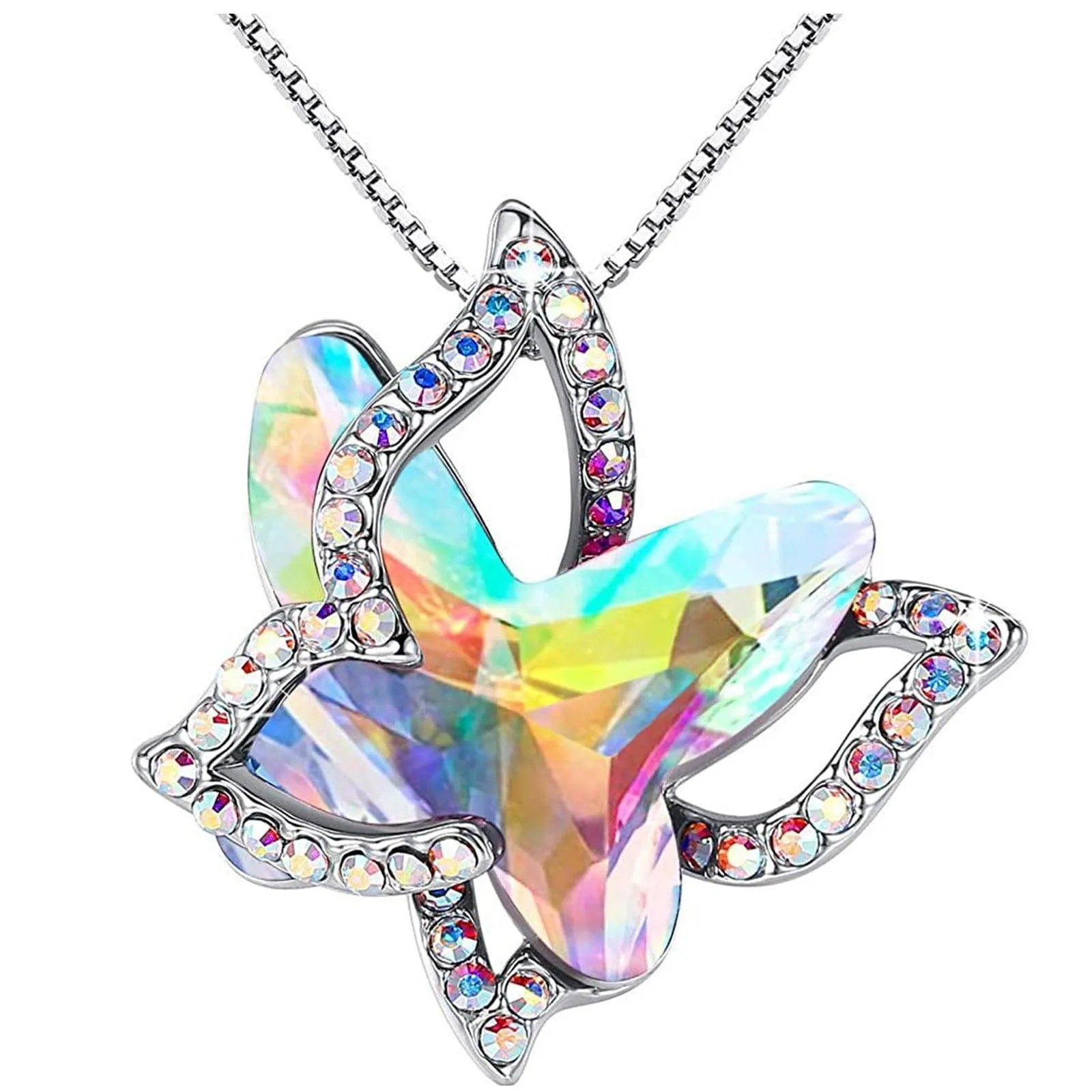 Xuemjiao Necklaces for Women Butterfly Crystal Necklace with Premium Birthstone Crystal Jewelry Gifts for Women Necklace (L,One Size)