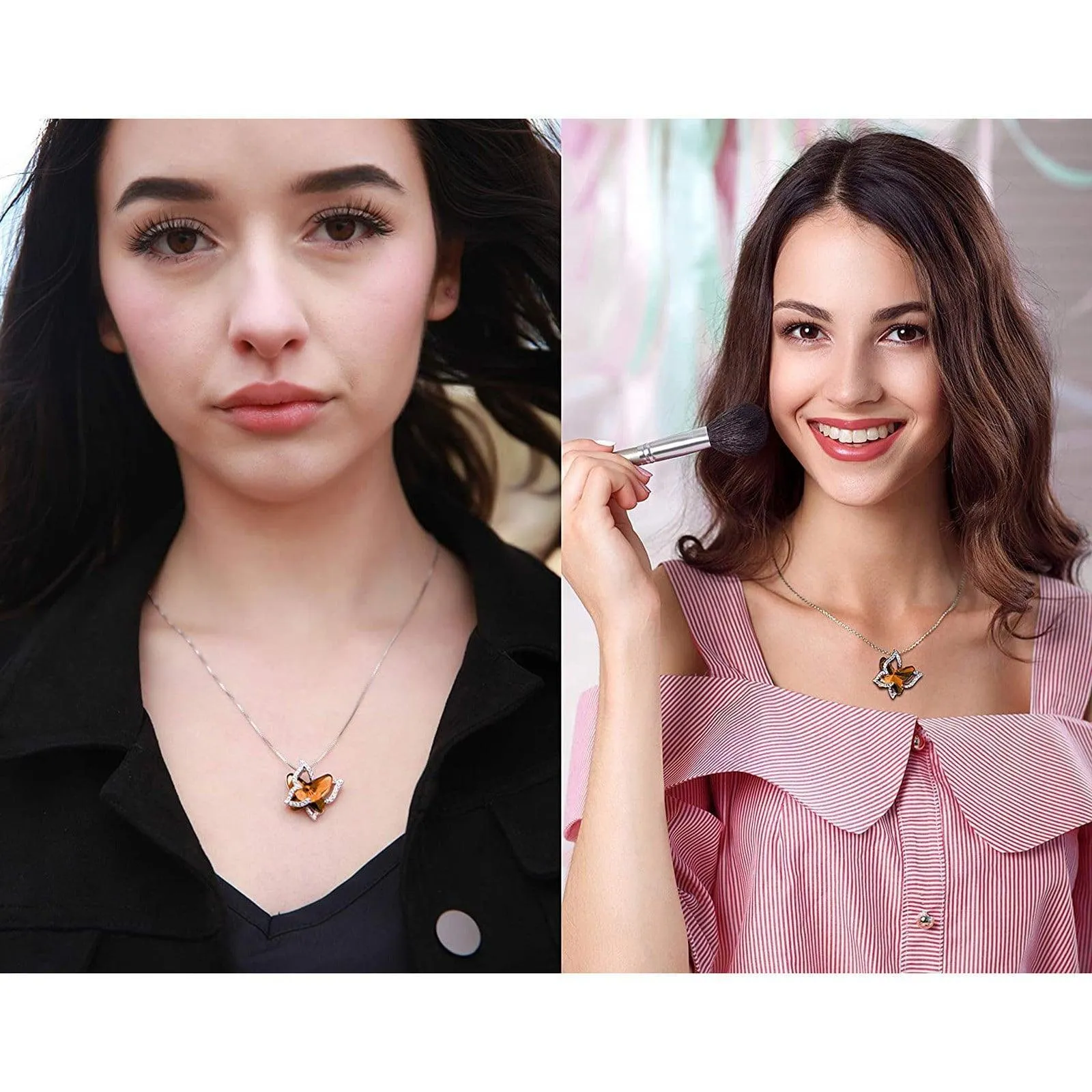 Xuemjiao Necklaces for Women Butterfly Crystal Necklace with Premium Birthstone Crystal Jewelry Gifts for Women Necklace (L,One Size)